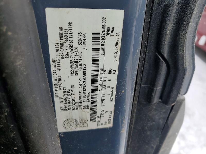 2021 Ford Transit მანქანა იყიდება აუქციონზე, vin: 1FTBR3X8XMKA68120, აუქციონის ნომერი: 99201325