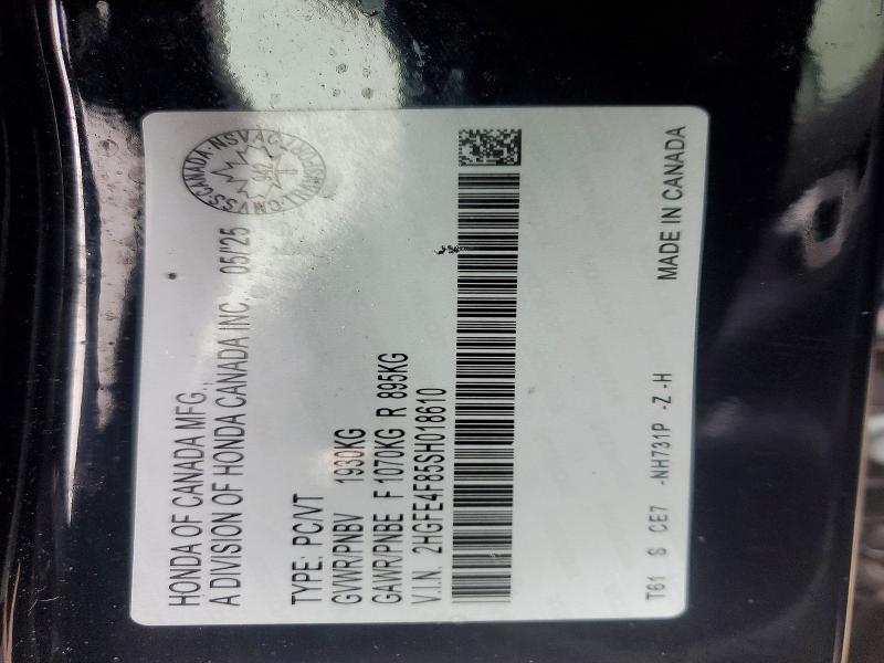 Продажа на аукционе авто 2025 Honda Civic, vin: 2HGFE4F85SH018610, номер лота: 72874265