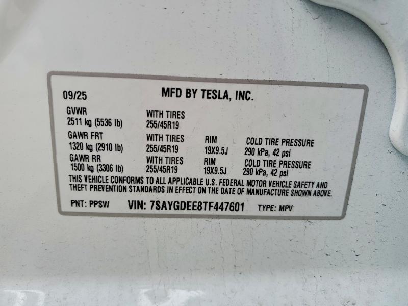 2026 Tesla Model Y მანქანა იყიდება აუქციონზე, vin: 7SAYGDEE8TF447601, აუქციონის ნომერი: 99432695