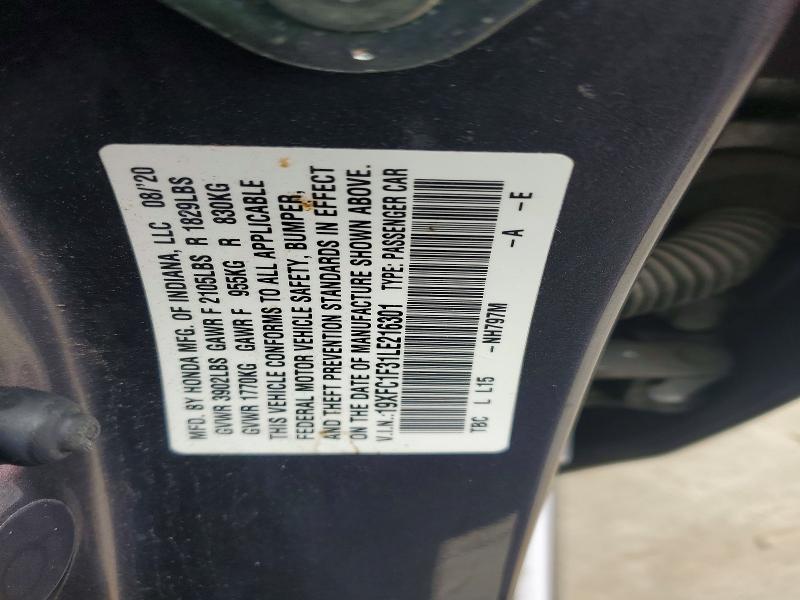 Продажа на аукционе авто 2020 Honda Civic Ex, vin: 19XFC1F31LE216301, номер лота: 98484215