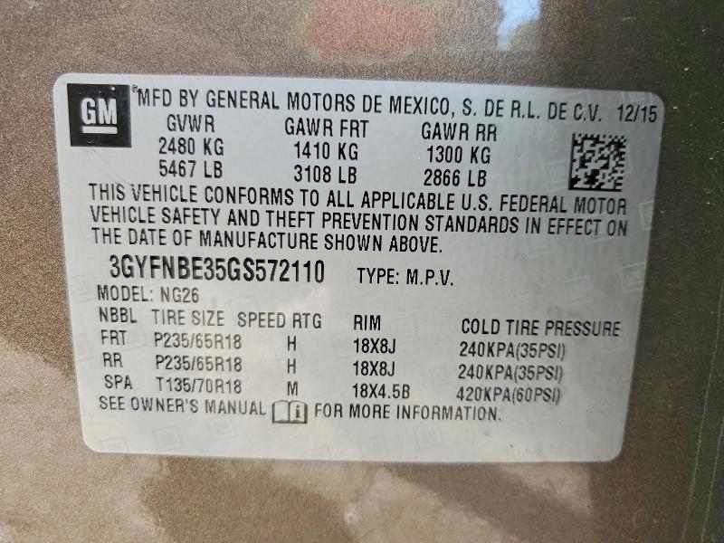 98928315 :رقم المزاد ، 3GYFNBE35GS572110 vin ، 2016 Cadillac Srx مزاد بيع