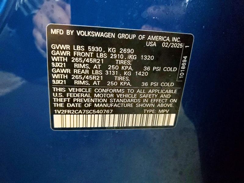 Auction sale of the 2025 Volkswagen Atlas Sel, vin: 1V2FR2CA7SC540767, lot number: 98287595