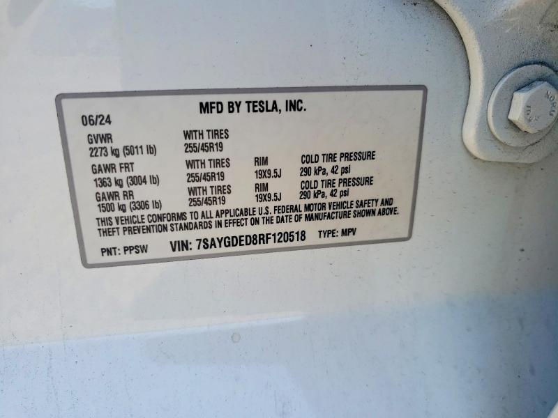 Aukcja sprzedaży 2024 Tesla Model Y, vin: 7SAYGDED8RF120518, numer aukcji: 72861365