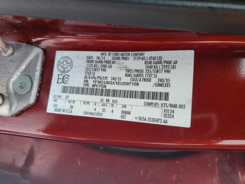 Auction sale of the 2014 Ford Escape, vin: 1FMCU9GX1EUD97108, lot number: 74948175