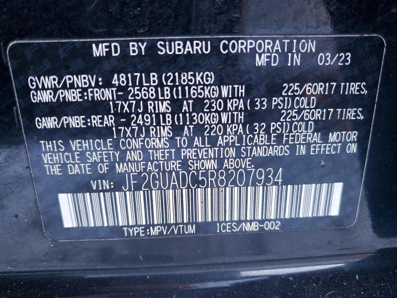 Aukcja sprzedaży 2024 Subaru Crosstrek, vin: JF2GUADC5R8207934, numer aukcji: 73871625
