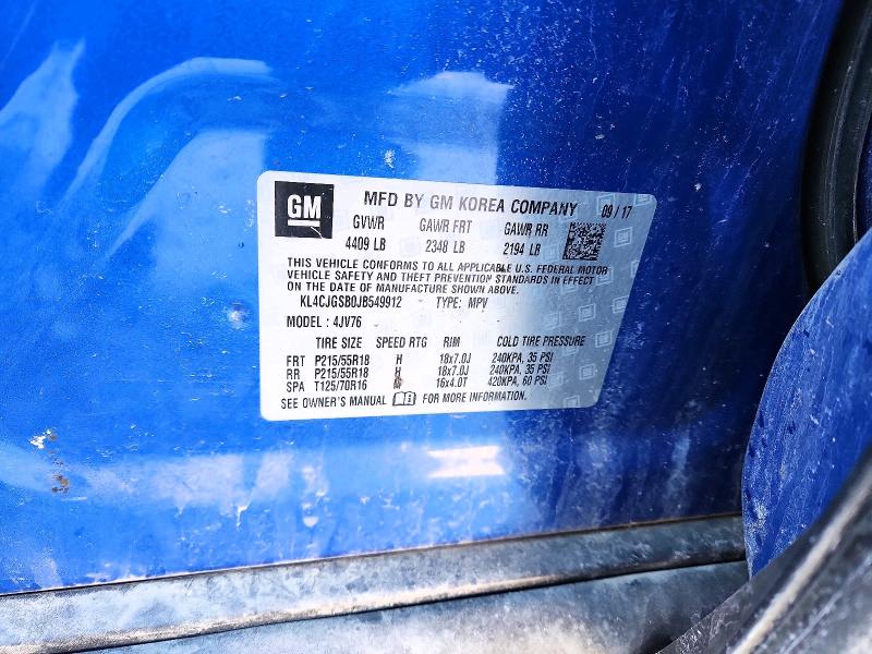 2018 Buick Encore მანქანა იყიდება აუქციონზე, vin: KL4CJGSB0JB549912, აუქციონის ნომერი: 72809505