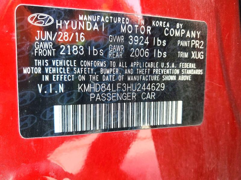 2017 Hyundai Elantra მანქანა იყიდება აუქციონზე, vin: KMHD84LF3HU244629, აუქციონის ნომერი: 73810735