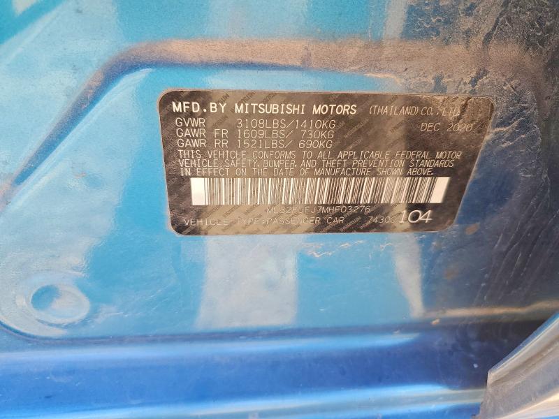 Aukcja sprzedaży 2021 Mitsubishi Mirage, vin: ML32FUFJ7MHF03276, numer aukcji: 75066275