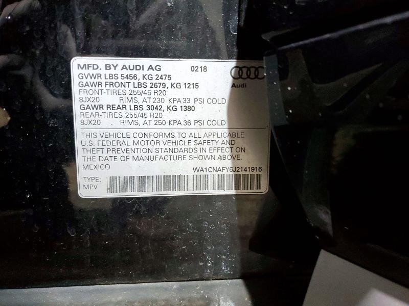98940295 :رقم المزاد ، WA1CNAFY6J2141916 vin ، 2018 Audi Q5 مزاد بيع