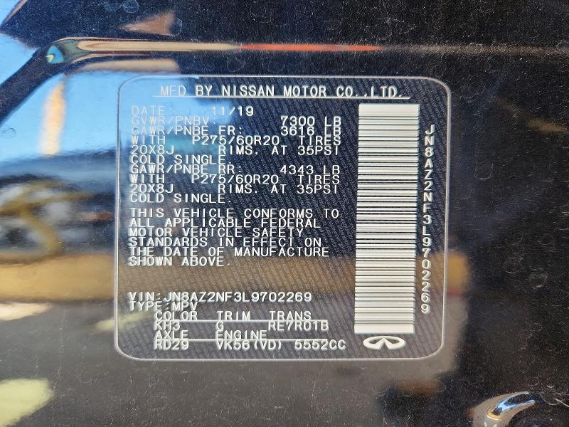 Aukcja sprzedaży 2020 Infiniti Qx80, vin: JN8AZ2NF3L9702269, numer aukcji: 74358355
