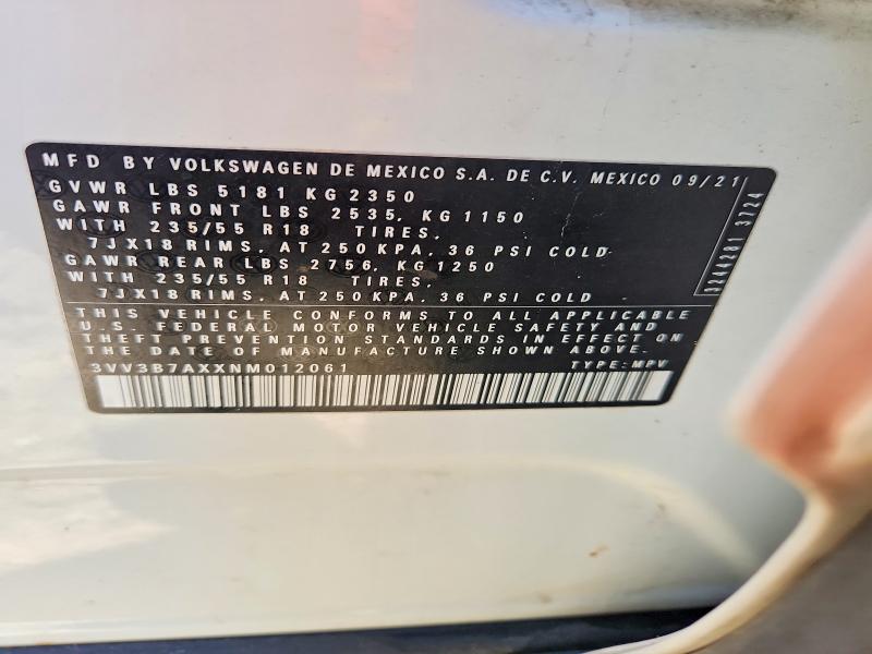 Продаж на аукціоні авто 2022 Volkswagen Tiguan, vin: 3VV3B7AXXNM012061, номер лоту: 73705105