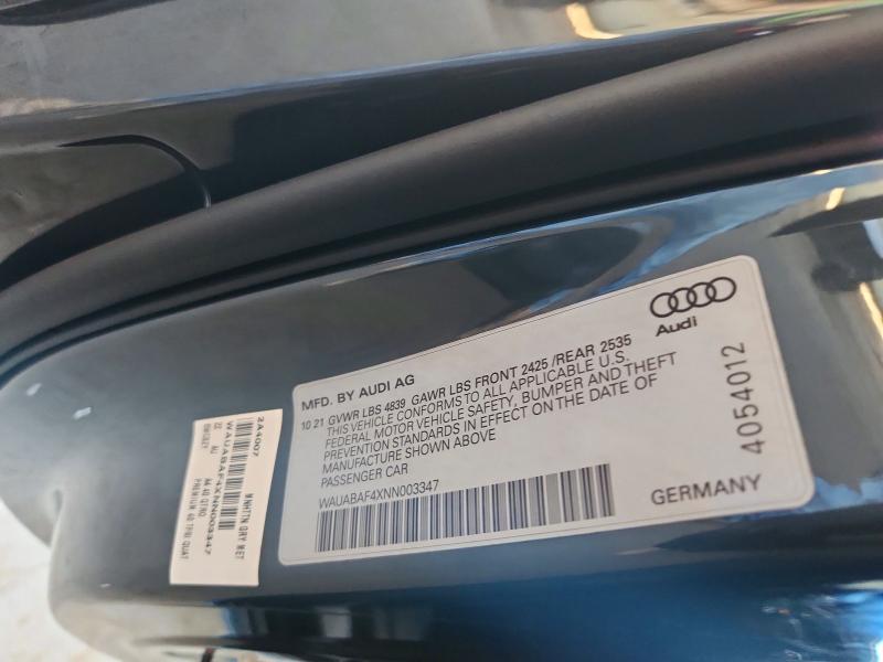 Продаж на аукціоні авто 2022 Audi A4, vin: WAUABAF4XNN003347, номер лоту: 74411725
