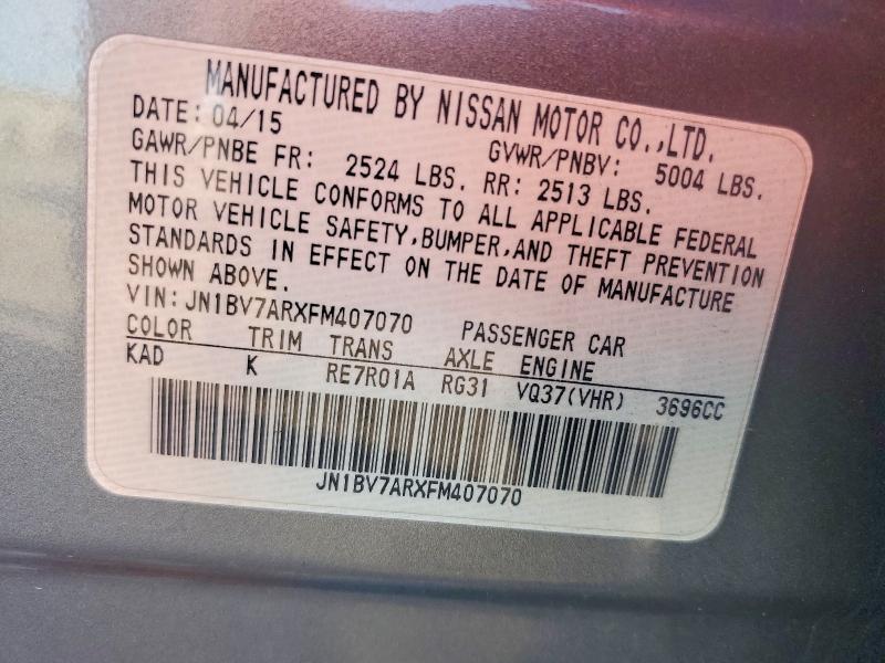 Продажа на аукционе авто 2015 Infiniti Q50, vin: JN1BV7ARXFM407070, номер лота: 72153145