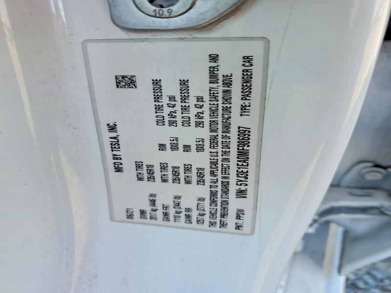 Продаж на аукціоні авто 2021 Tesla Model 3, vin: 5YJ3E1EA0MF986997, номер лоту: 72154845