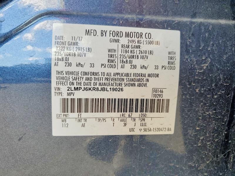 2018 Lincoln Mkx მანქანა იყიდება აუქციონზე, vin: 2LMPJ6KR8JBL19026, აუქციონის ნომერი: 72155725