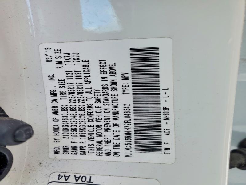 2015 Honda Cr-v მანქანა იყიდება აუქციონზე, vin: 5J6RM4H72FL048542, აუქციონის ნომერი: 73062085