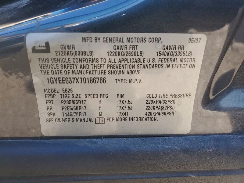 72337575 :رقم المزاد ، 1GYEE637X70186766 vin ، 2007 Cadillac Srx مزاد بيع
