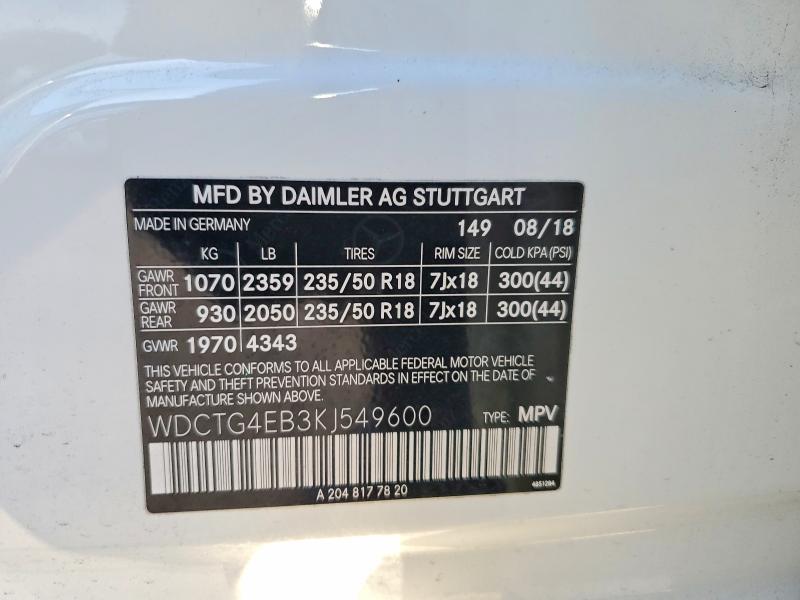 Продажа на аукционе авто 2019 Mercedes-benz Gla, vin: WDCTG4EB3KJ549600, номер лота: 74665335
