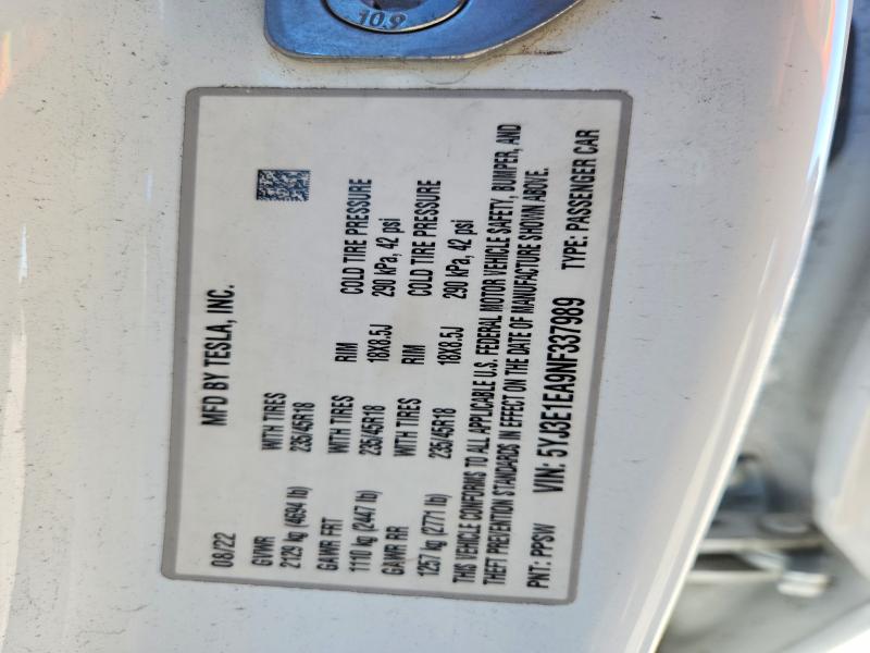 Продажа на аукционе авто 2022 Tesla Model 3, vin: 5YJ3E1EA9NF337989, номер лота: 98857325