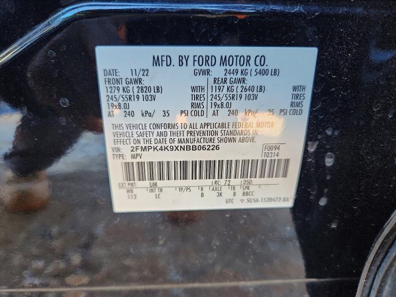 Продаж на аукціоні авто 2022 Ford Edge, vin: 2FMPK4K9XNBB06226, номер лоту: 73277115
