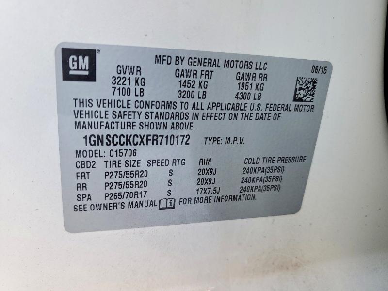 2015 Chevrolet Tahoe მანქანა იყიდება აუქციონზე, vin: 1GNSCCKCXFR710172, აუქციონის ნომერი: 72394065
