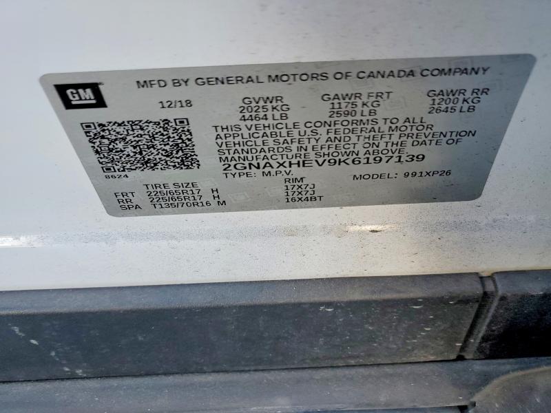 Продаж на аукціоні авто 2019 Chevrolet Equinox, vin: 2GNAXHEV9K6197139, номер лоту: 72703045