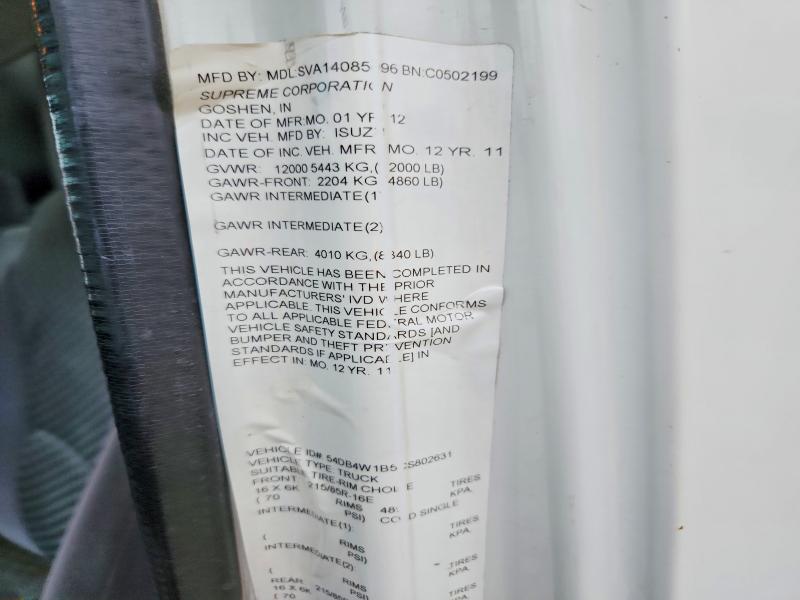 99892755 :رقم المزاد ، 54DB4W1B5CS802631 vin ، 2012 Isuzu Npr مزاد بيع