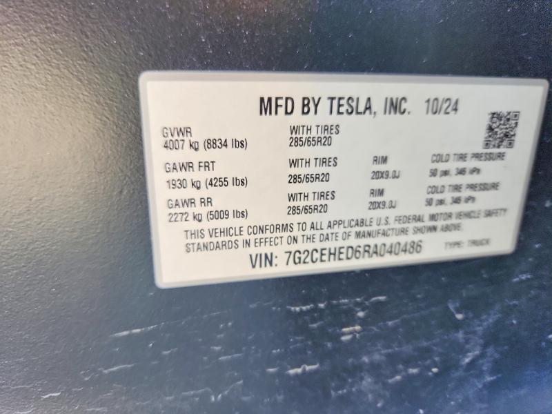 98957145 :رقم المزاد ، 7G2CEHED6RA040486 vin ، 2024 Tesla Cybertruck مزاد بيع