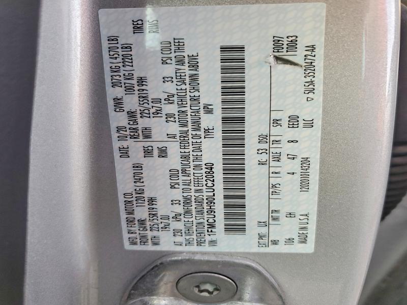 Aukcja sprzedaży 2020 Ford Escape, vin: 1FMCU9H90LUC20840, numer aukcji: 98764395