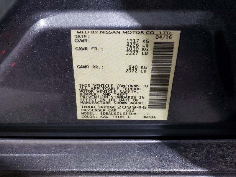 72449525 :رقم المزاد ، 1N4AL3AP8GC209946 vin ، 2016 Nissan Altima مزاد بيع