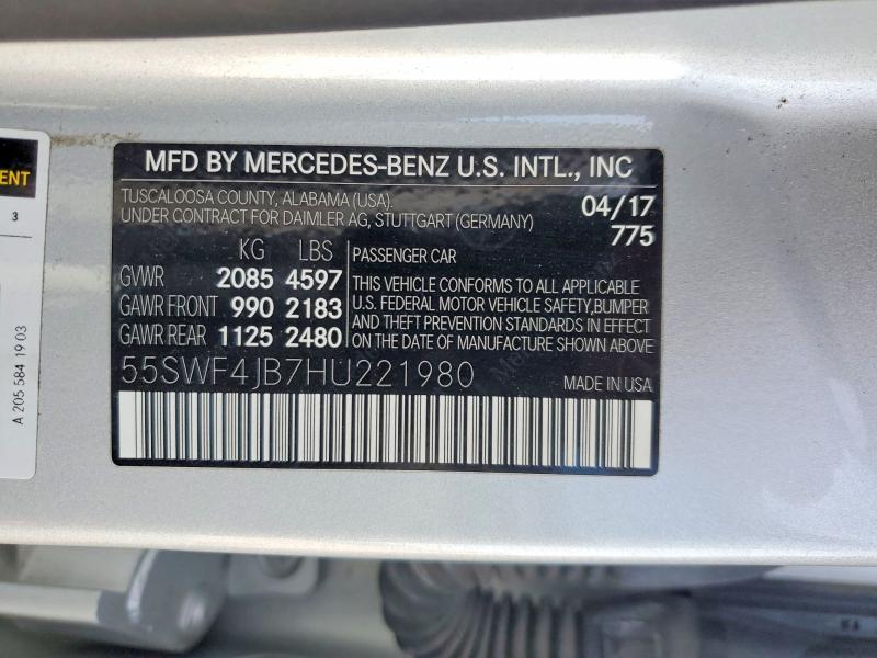 Продаж на аукціоні авто 2017 Mercedes-benz C, vin: 55SWF4JB7HU221980, номер лоту: 74020975