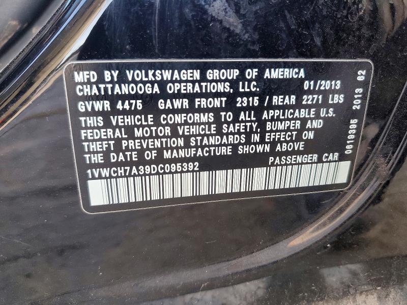Aukcja sprzedaży 2013 Volkswagen Passat, vin: 1VWCH7A39DC095392, numer aukcji: 99357665