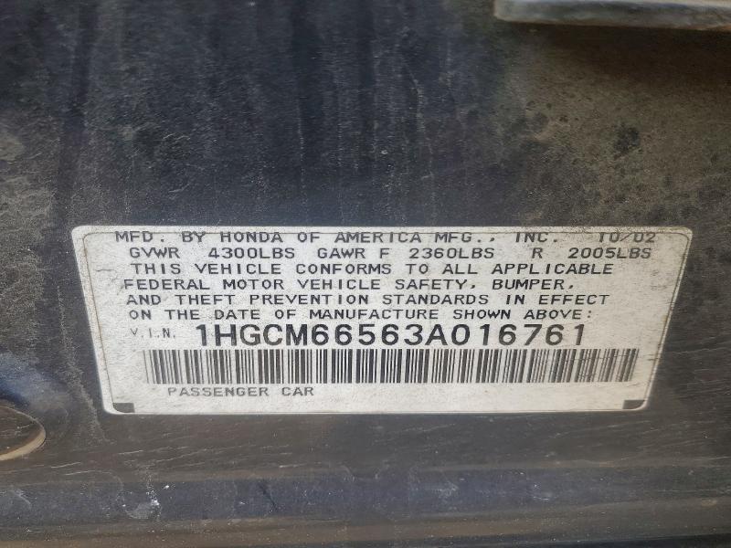 Aukcja sprzedaży 2003 Honda Accord, vin: 1HGCM66563A016761, numer aukcji: 74234335