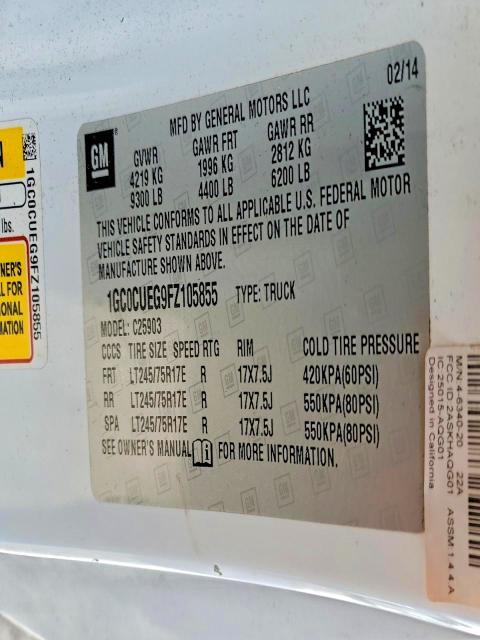 99236005 :رقم المزاد ، 1GC0CUEG9FZ105855 vin ، 2015 Chevrolet Silverado مزاد بيع