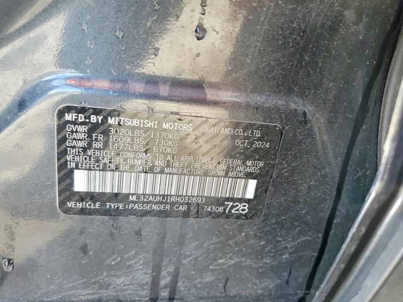 74483815 :رقم المزاد ، ML32AUHJ1RH032693 vin ، 2024 Mitsubishi Mirage Es مزاد بيع