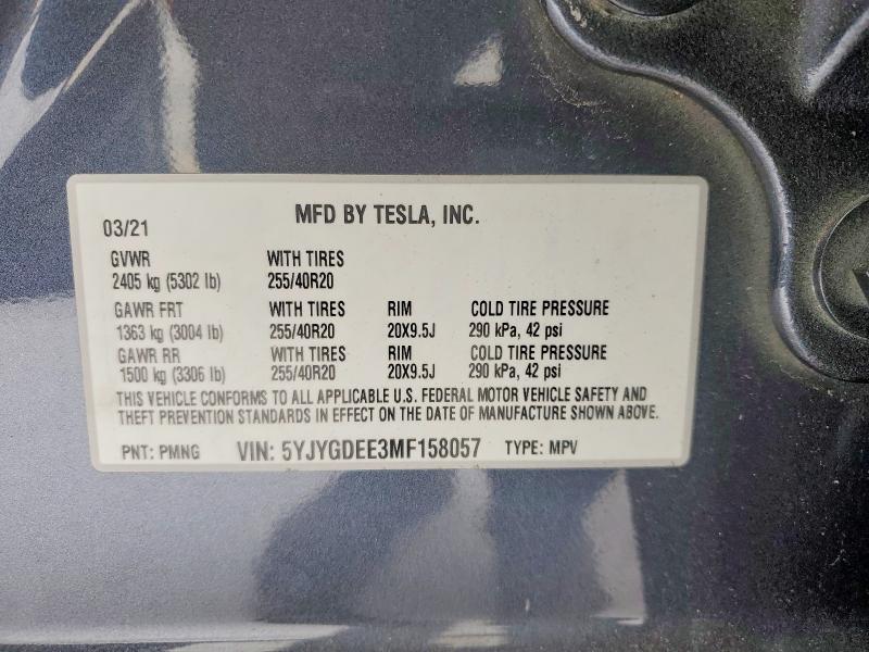 98216635 :رقم المزاد ، 5YJYGDEE3MF158057 vin ، 2021 Tesla Model Y مزاد بيع