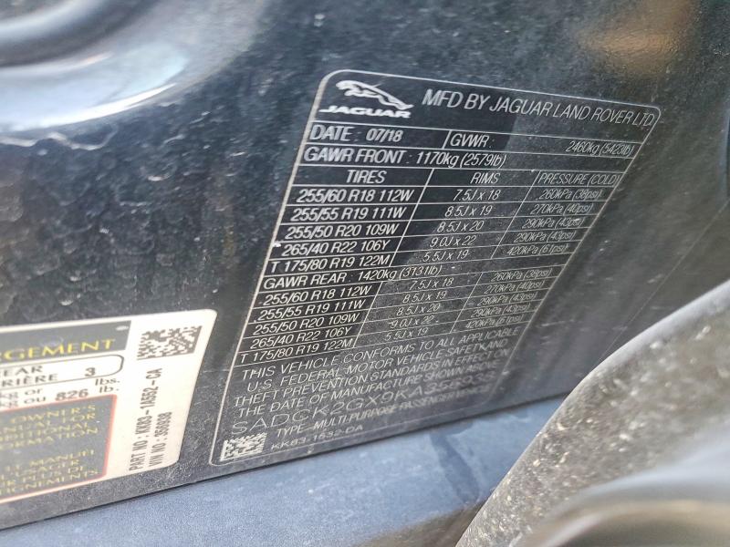 Продажа на аукционе авто 2019 Jaguar F-pace Pre, vin: SADCK2GX9KA356938, номер лота: 74270475