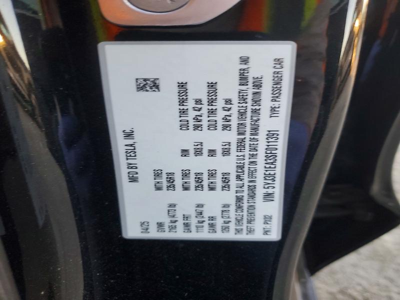 Aukcja sprzedaży 2025 Tesla Model 3, vin: 5YJ3E1EA3SF011391, numer aukcji: 73740985