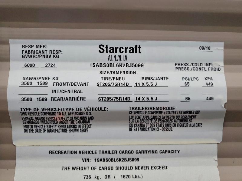 2019 Starcraft Autumn Rid მანქანა იყიდება აუქციონზე, vin: 1SABS0BL6K2BJ5099, აუქციონის ნომერი: 74771445