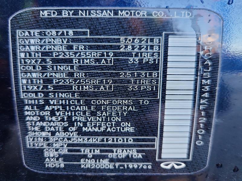 Aukcja sprzedaży 2019 Infiniti Qx50 Essen, vin: 3PCAJ5M34KF121010, numer aukcji: 98637705