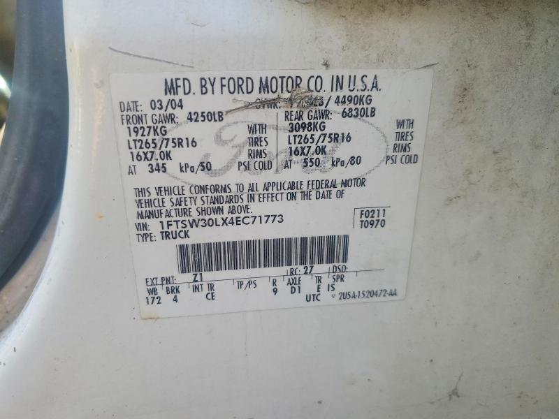 2004 Ford F350 Srw S მანქანა იყიდება აუქციონზე, vin: 1FTSW30LX4EC71773, აუქციონის ნომერი: 74402525