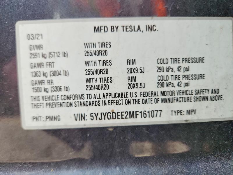 Aukcja sprzedaży 2021 Tesla Model Y, vin: 5YJYGDEE2MF161077, numer aukcji: 94929105