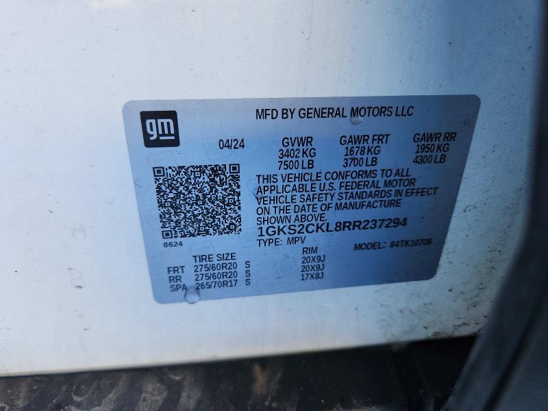99424395 :رقم المزاد ، 1GKS2CKL8RR237294 vin ، 2024 Gmc Yukon مزاد بيع