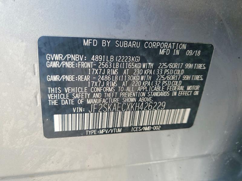 Продаж на аукціоні авто 2019 Subaru Forester, vin: JF2SKAECXKH426229, номер лоту: 72639395