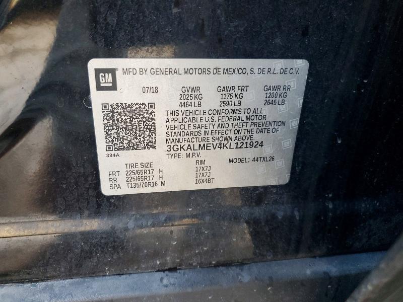 2019 Gmc Terrain Sl მანქანა იყიდება აუქციონზე, vin: 3GKALMEV4KL121924, აუქციონის ნომერი: 72223545