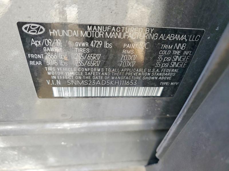 Продажа на аукционе авто 2019 Hyundai Santa Fe, vin: 5NMS23AD5KH111653, номер лота: 73842885