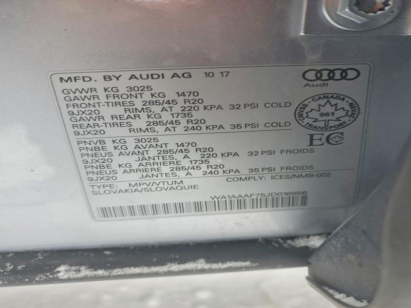 Aukcja sprzedaży 2018 Audi Q7 Premium, vin: WA1AAAF75JD016856, numer aukcji: 73246155