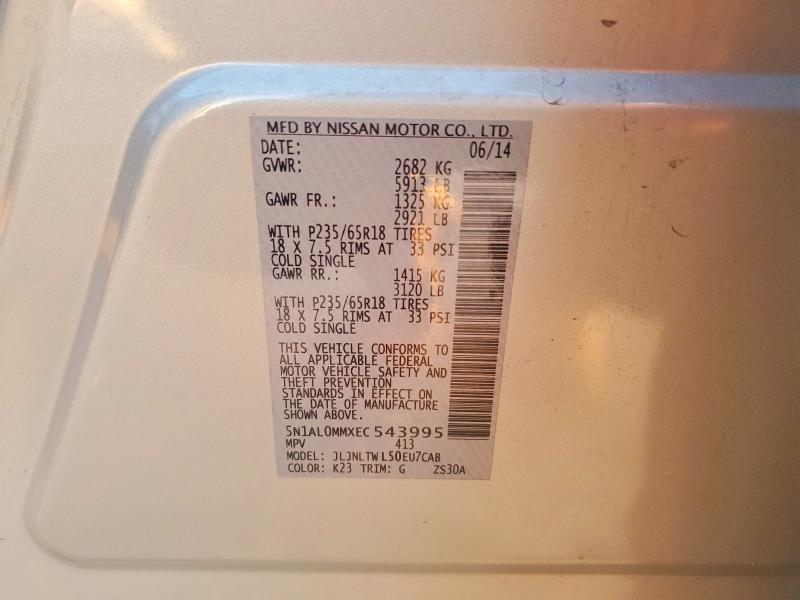 Aukcja sprzedaży 2014 Infiniti Qx60, vin: 5N1AL0MMXEC543995, numer aukcji: 72596985