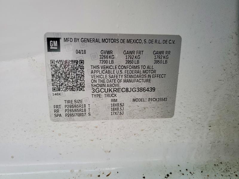 2018 Chevrolet Silverado მანქანა იყიდება აუქციონზე, vin: 3GCUKREC8JG386439, აუქციონის ნომერი: 99145905