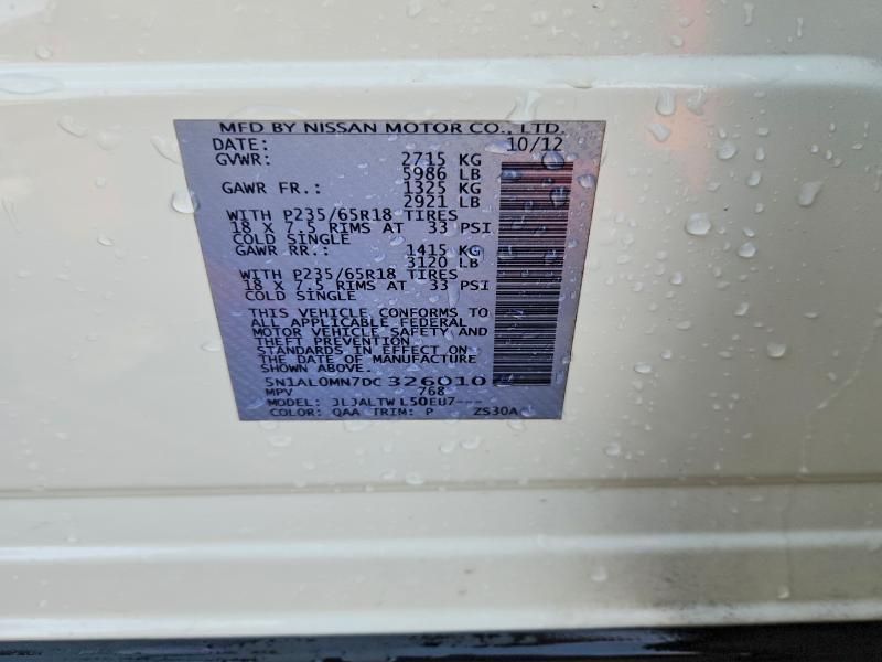 Aukcja sprzedaży 2013 Infiniti Jx35, vin: 5N1AL0MN7DC326010, numer aukcji: 74043345